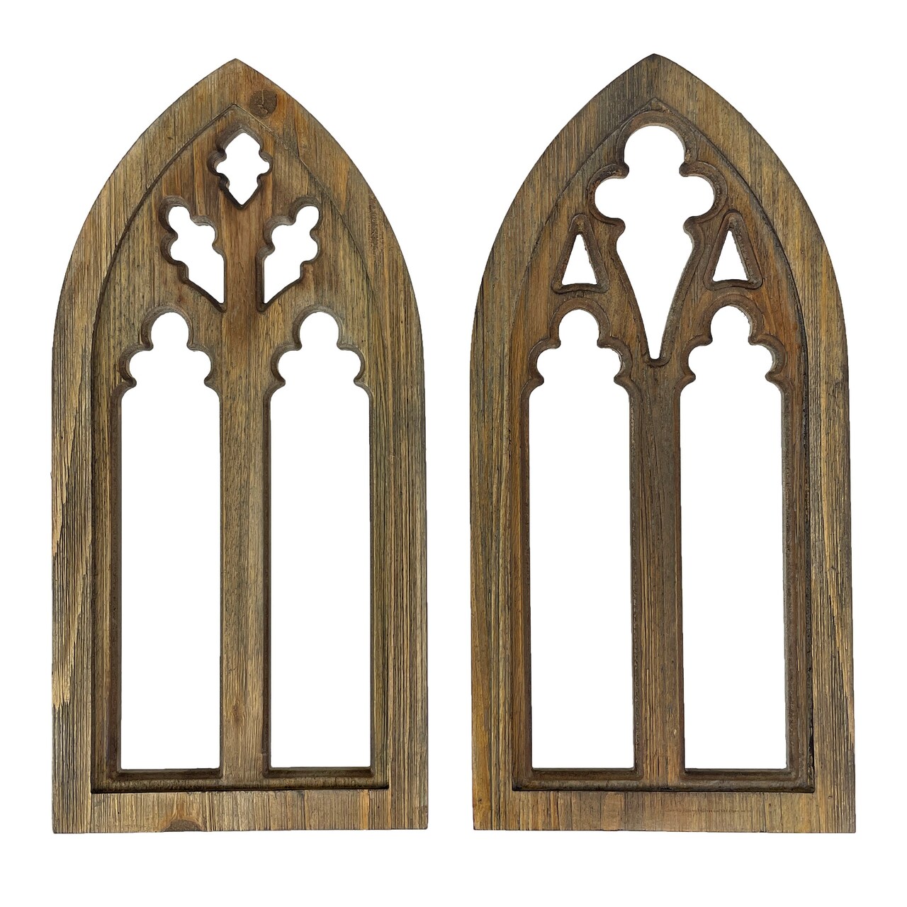Washed Wood Gothic Arch Window Frame Wall Decor 2 Piece Set